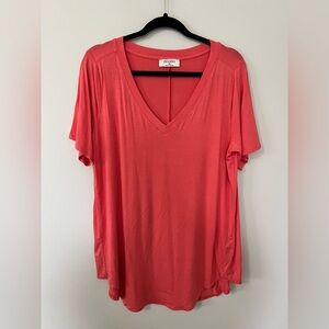 Zenana Outfitters Coral Short Sleeve V-Neck Top